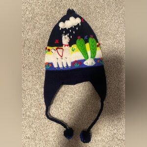 Child’s size handmade Peruvian-style earflap hat embroidered appliqué winter hat